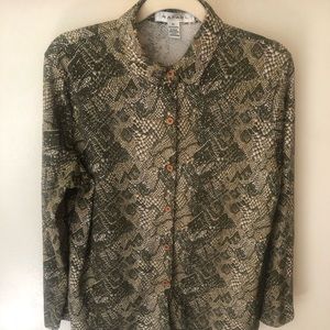 RAFAEL Khaki Green & Tan snake print blouse.